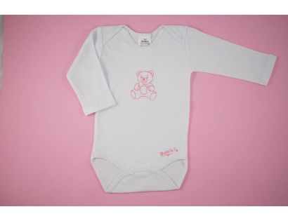 Body niña cuello americano y osito rosa