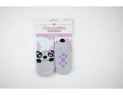 Calcetín antideslizante verde y lila con oso panda