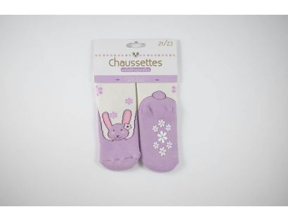 Calcetín antideslizante blanco y lila con conejito