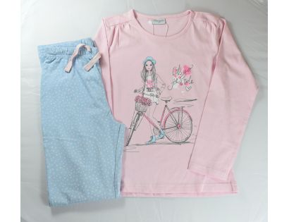 Pijama niña manga larga con niña y bicicleta