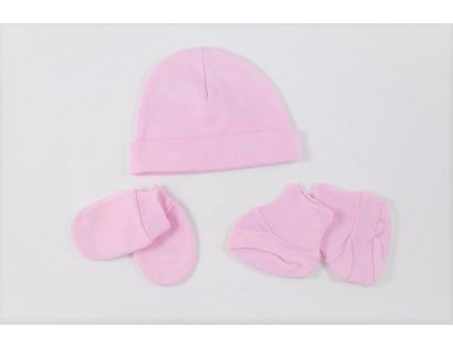 Gorro,manoplas y patucos en rosa