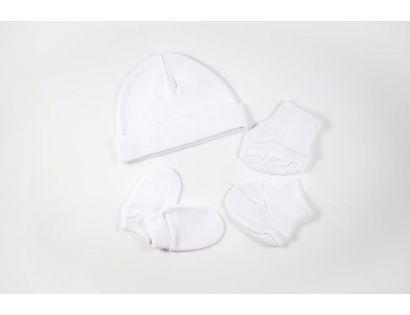 Gorro,manoplas y patucos en blanco