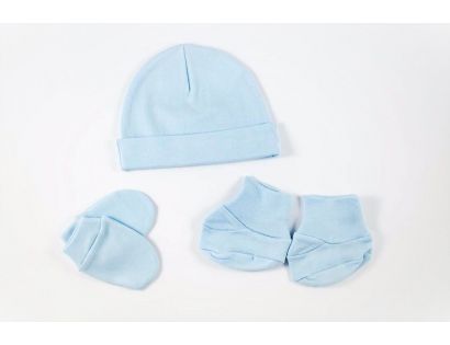 Gorro,manoplas y patucos en azul